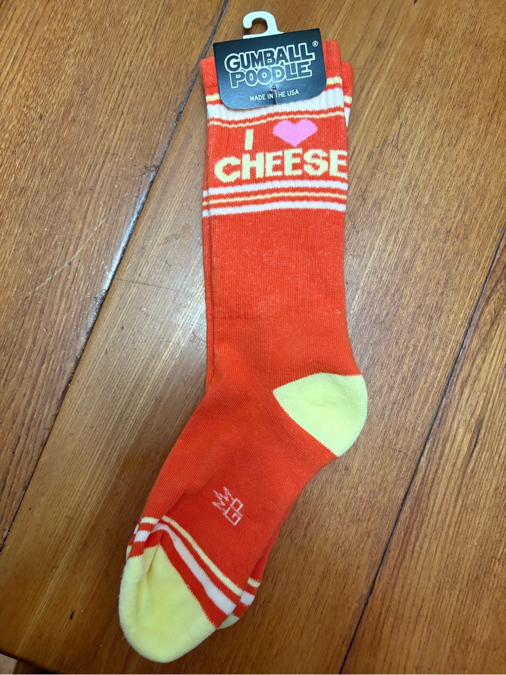 Gumball Poodle I love cheese crew socks
